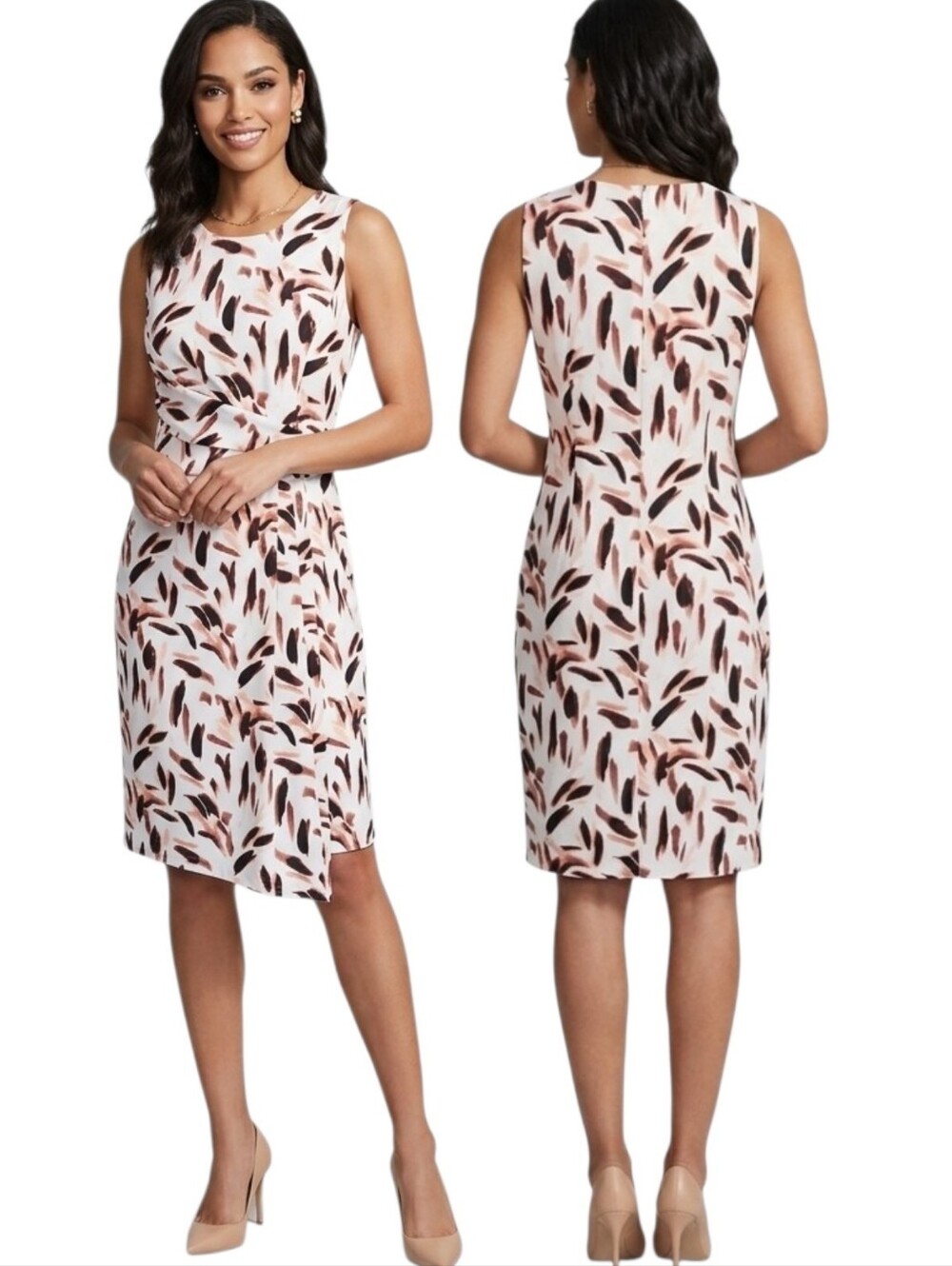 WHBM Sleeveless Brush Stroke Faux Wrap Dress - Size 10